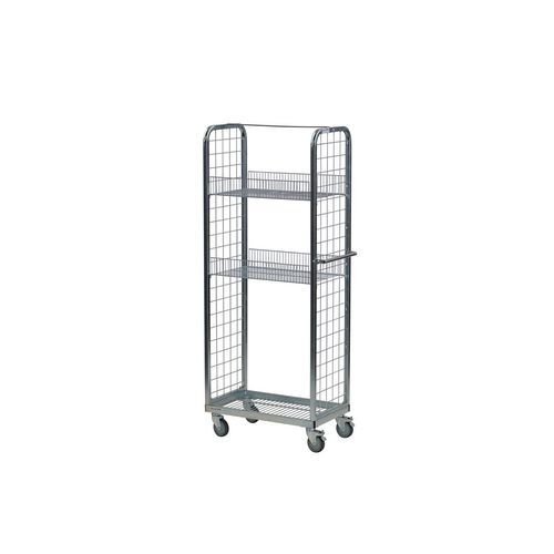 Order picking and display trolley with adjustable shelves