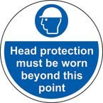 Head Protection Must Be Worn Beyondthis Point - R 9 Floor Graphic (400 mm Dia.)