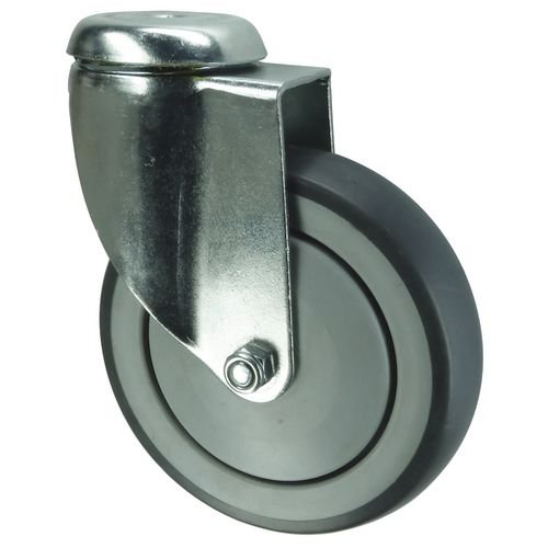 Swivel Castor, Single Hole Fixing, 80mm Dia,  Grey Thermoplastic Rubber Tyred Nylon Wheel Ball Journal Bearing
