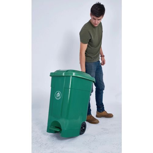 70L light duty pedal operated wheelie bin, green