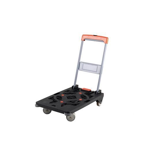 Folding plastic platform trucks with deadman's brake