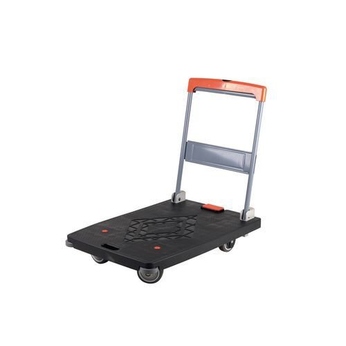 Folding plastic platform trucks with deadman's brake