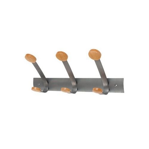 Alba Wall Coat Rack,  3 Hook, Silver / Wood