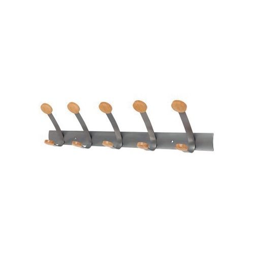 Alba Wall Coat Rack,  5 Hook, Silver / Wood