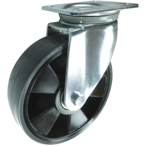 Plate Fixing Swivel Castor 100mm Grey  Polyurethane Tyred Nylon Wheel Ball Journal Bearing