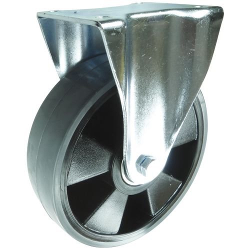 Plate Fixing Fixed Castor 200mm Grey  Polyurethane Tyred Nylon Wheel Ball Journal Bearing