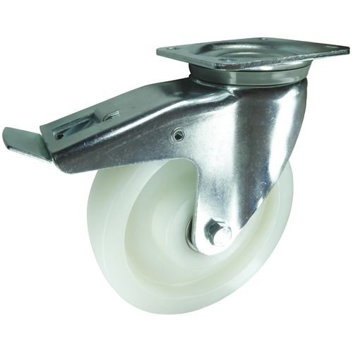 Plate Fixing Braked Swivel Castor  160mm Nylon Wheel Ball Journal Bearing