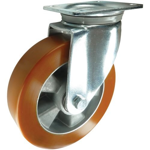 Plate Fixing Swivel Castor 160mm Polyurethane  Tyred Aluminium Wheel Ball Journal Bearing