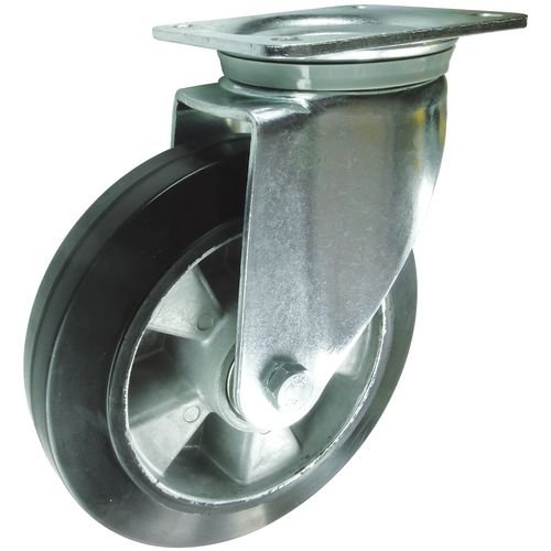 Plate Fixing Swivel Castor 250mm  Rubber Tyred Aluminium Wheel Ball Journal Bearing