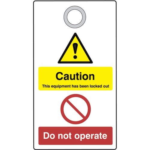 Lockout Tag With Eyelet-  Caution (Double Sided, Single)
