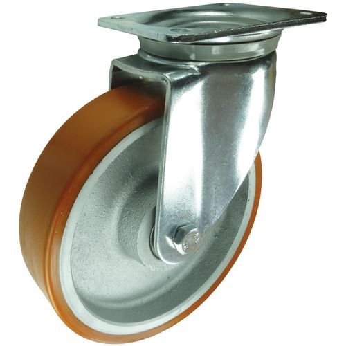 Plate Fixing Swivel Castor 160mm Polyurethane  Tyred Cast Iron Wheel Ball Journal Bearing