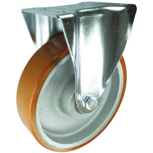 Plate Fixing Fixed Castor 100mm Polyurethane  Tyred Cast Iron Wheel Ball Journal Bearing