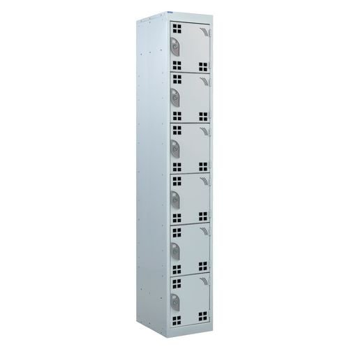 Perforated Door Tool Locker - 6 Compartments,  Standard Plug - Grey Door + Cam Lock - 1800H X 300W X 450D mm