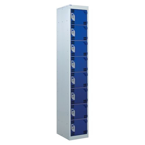 Perforated Door Tool Locker - 8 Compartments,  Standard Plug - Blue Door + Cam Lock - 1800H X 300W X 450D mm