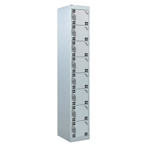 Perforated Door Tool Locker - 8 Compartments,  Standard Plug - Grey Door + Cam Lock - 1800H X 300W X 450D mm