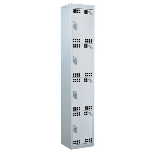 Perforated Door Tool Locker - 4 Compartments,  Standard Plug - Grey Door + Cam Lock - 1800H X 450W X 450D mm