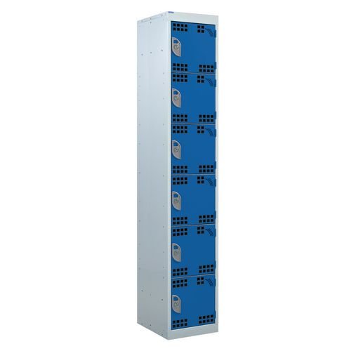 Perforated Door Tool Locker - 6 Compartments,  Standard Plug - Blue Door + Cam Lock - 1800H X 450W X 450D mm