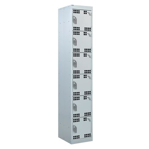 Perforated Door Tool Locker - 6 Compartments,  Standard Plug - Grey Door + Cam Lock - 1800H X 450W X 450D mm