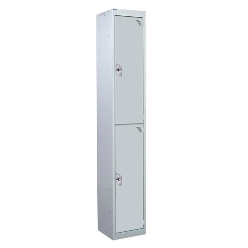 2 Door Standard Top Locker With Hasp  & Staple Lock - Light Grey - 1800 H X 300 W X 300 D mm
