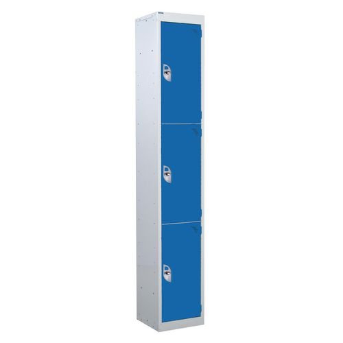 3 Door Standard Top Locker With Hasp  & Staple Lock - Dark Blue - 1800 H X 300 W X 300 D mm