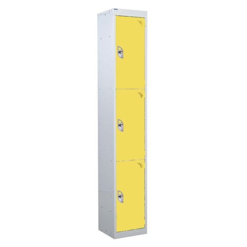 3 Door Standard Top Locker With Hasp  & Staple Lock - Yellow - 1800 H X 300 W X 300 D mm