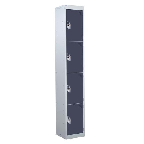 4 Door Standard Top Locker With Hasp  & Staple Lock - Dark Grey - 1800 H X 300 W X 300 D mm