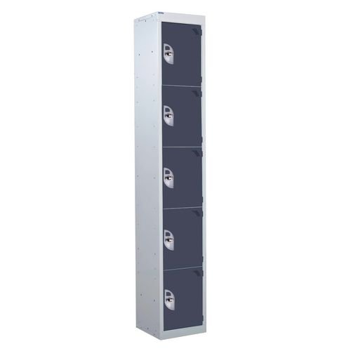 5 Door Standard Top Locker With Hasp  & Staple Lock - Dark Grey - 1800 H X 300 W X 300 D mm
