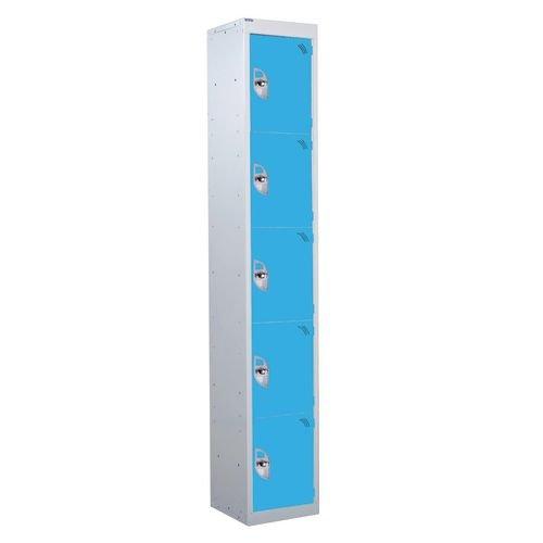 5 Door Standard Top Locker With Hasp  & Staple Lock - Light Blue - 1800 H X 300 W X 300 D mm