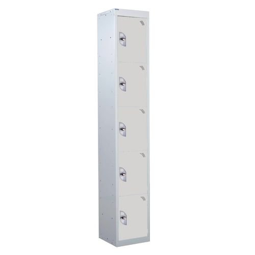 5 Door Standard Top Locker With Hasp  & Staple Lock - Light Grey - 1800 H X 300 W X 300 D mm
