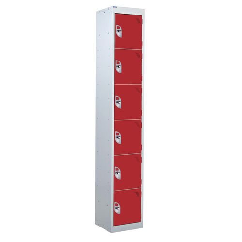 6 Door Standard Top Locker With Hasp  & Staple Lock - Red - 1800 H X 300 W X 300 D mm