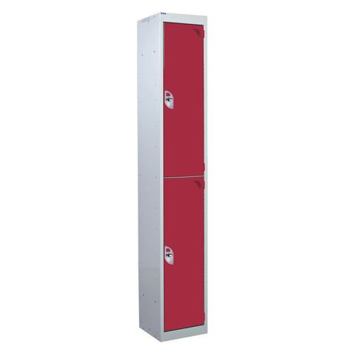 2 Door Standard Top Locker With Hasp  & Staple Lock - Red - 1800 H X 300 W X 450 D mm