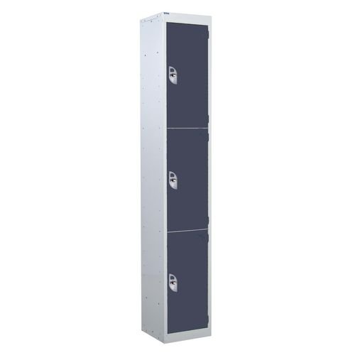 3 Door Standard Top Locker With Hasp  & Staple Lock - Dark Grey - 1800 H X 300 W X 450 D mm