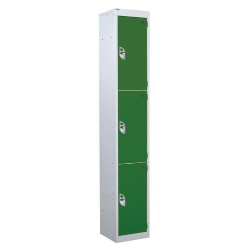 3 Door Standard Top Locker With Hasp  & Staple Lock - Green - 1800 H X 300 W X 450 D mm