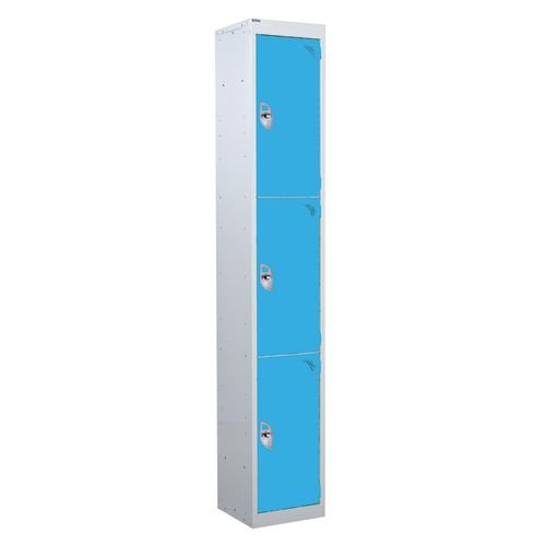 3 Door Standard Top Locker With Hasp  & Staple Lock - Light Blue - 1800 H X 300 W X 450 D mm