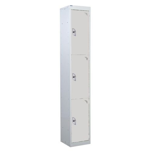 3 Door Standard Top Locker With Hasp  & Staple Lock - Light Grey - 1800 H X 300 W X 450 D mm