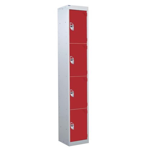 4 Door Standard Top Locker With Hasp  & Staple Lock - Red - 1800 H X 300 W X 450 D mm