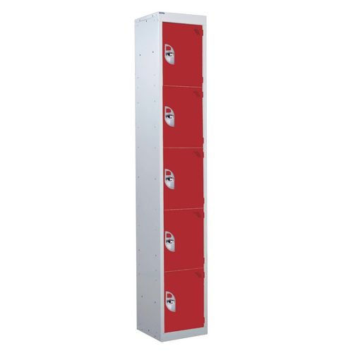 5 Door Standard Top Locker With Hasp  & Staple Lock - Red - 1800 H X 300 W X 450 D mm