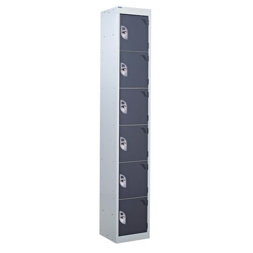 6 Door Standard Top Locker With Hasp  & Staple Lock - Dark Grey - 1800 H X 300 W X 450 D mm