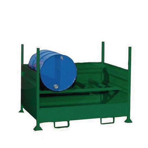 Steel drum pallet with horizontal storage