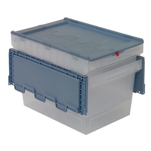 Clear multi purpose containers with coloured attached lid