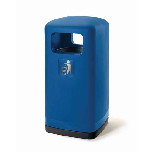 100L Square hooded top plastic litter bin, Blue