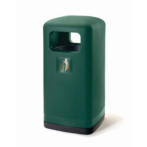 100L Square hooded top plastic litter bin, Green