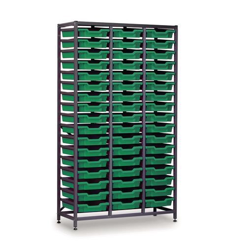 Tall treble column frame with storage trays