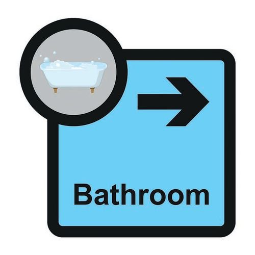 Assisted Living Sign: Bathroom  Arrow Right - S/A Fmx (305 X 310mm)