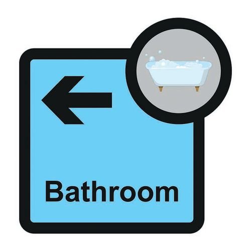 Assisted Living Sign: Bathroom  Arrow Left - S/A Fmx (305 X 310mm)
