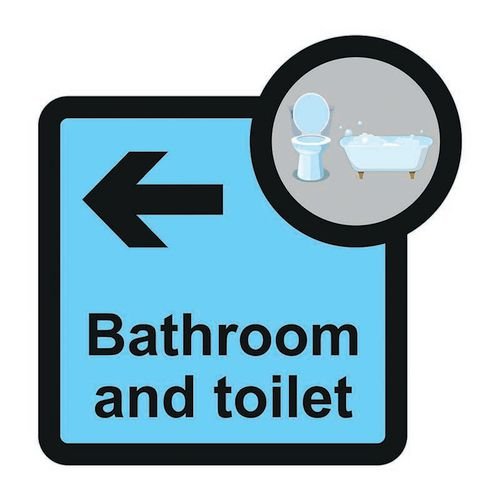 Assisted Living Sign: Bathroom  And Toilet Arrow Left - S/A Fmx (305 X 310mm)