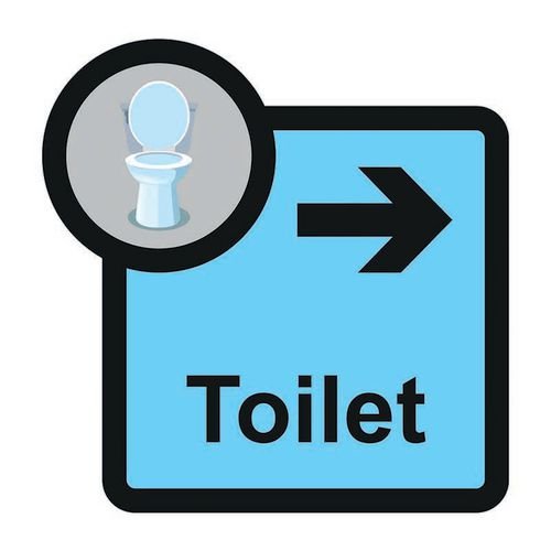 Assisted Living Sign: Toilet  Arrow Right - S/A Fmx (305 X 310mm)