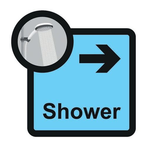 Assisted Living Sign: Shower  Arrow Right - S/A Fmx (305 X 310mm)