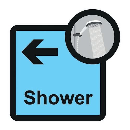 Assisted Living Sign: Shower  Arrow Left - S/A Fmx (305 X 310mm)
