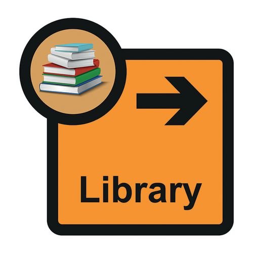 Assisted Living Sign: Library  Arrow Right - S/A Fmx (305 X 310mm)